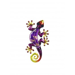 Le Gecko Métal Mural Violet, Collection PENDJAB, H 21 cm