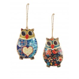 Set 2 chouettes à suspendre, Mod 2, H 9 cm