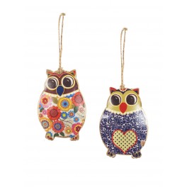 Set 2 chouettes à suspendre, Mod 3, H 9 cm