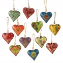 Set 12 Suspensions coeurs peints en métal, H 9 cm