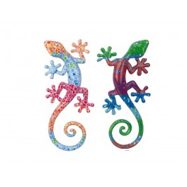 Déco Gecko Mural : Set 2 lézards Multicolores, H 14 cm