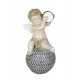 Statuette Ange Musicien sur Boule, Mod Tambour, H 20 cm