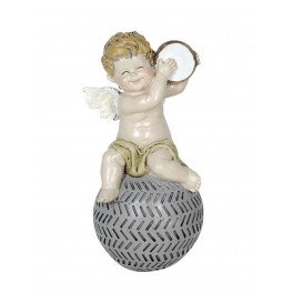 Statuette Ange Musicien sur Boule, Mod Tambour, H 20 cm