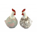 Set 2 Poules, Mod Crochet & Shabby Chic, H 12 cm
