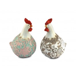 Set 2 Poules, Mod Crochet & Shabby Chic, H 12 cm