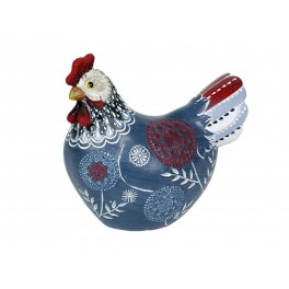 Poule en résine, Collection Deft, Modèle Bleu & Rouge, H 17 cm