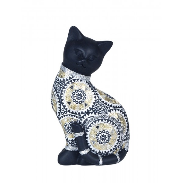 Statuette Chat Debout Mandala H 16 Cm