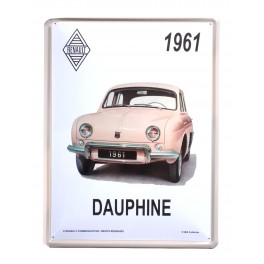 Plaque Métal bombée : Citroën Dauphine verte, 30 x 20 cm