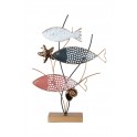 Sculpture Fer sur Socle : Banc de Poissons 3 Couleurs, H 62 cm