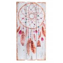 Plaque Bois vintage : Attrape rêve rose et marron à plumes, H 60 cm
