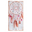 Plaque Bois vintage : Attrape-rêves rose et marron à plumes, H 60 cm