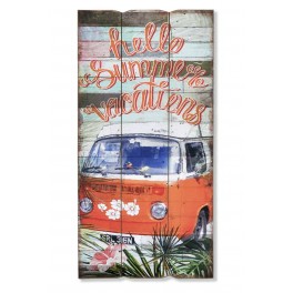 Déco murale bois summer: Plage avec tongs et cocktails, H 60 cm