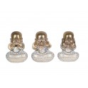 Statuettes déco : Set 3 Moines de la Sagesse, White & Gold, H 15 cm