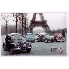 Plaque Métal 3D : La 4 CV 4 Couleurs, Tour Eiffel & Paris, 30 x 40 cm
