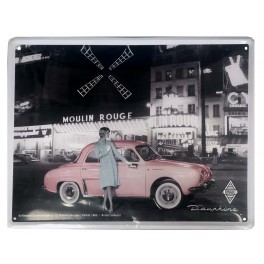 Plaque Métal bombée : Citroën Dauphine verte, 30 x 20 cm