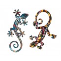 Déco Gecko Mural : Set 2 lézards Multicolores, H 14 cm