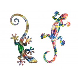 Déco Murale : Set 2 lézards Multicolores, Coll Zanzibar 2, H 26 cm