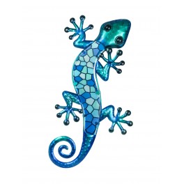 Déco murale : Gecko métal Modèle Murano, Bleu, H 30 cm