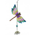 Déco Jardin : Carillon Métal & Verre Libellule Multicolore, H 95 cm