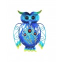 La chouette bleue murale en métal, verre coloré, hauteur 22 cm