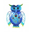 La chouette bleue murale en métal, verre coloré, hauteur 22 cm
