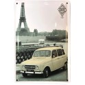 Plaque Métal bombée : Renault 4 L Roulez Jeunesse, H 30 cm