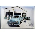 Plaque Métal bombée : La Renault 4CV, Bleu, Garage du Centre, 30 x 20 cm