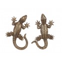 Set 2 Geckos muraux ou à Poser, Mod Doré sculpté, H 22 cm