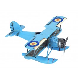 Avion Biplan métal Jaune, L 21 cm