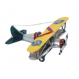 Avion Biplan métal Jaune, L 21 cm