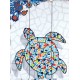 Plaque Bois Vintage : Tortue Effet Mosaïques, H 60 cm