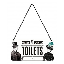 Plaque Métal Rétro : Ladies & Gents WC, L 20 x 10 cm