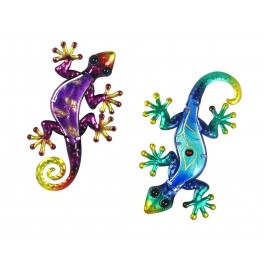 Le Gecko Métal Mural Violet, Collection PENDJAB, H 21 cm