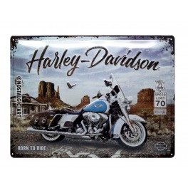 Plaque 3D Métal : Moto Harley Davidson & Route 66, L 40 x H 30 cm de NART