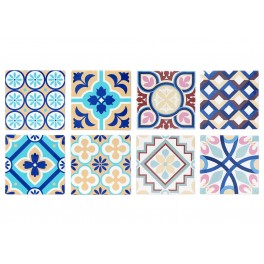 Set 8 sous-bocks Rétro, Motifs Carreaux de Ciment, H 10,8 cm