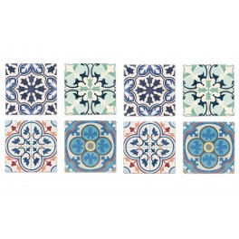 Set 8 sous-bocks Rétro, Motifs Carreaux de Ciment, H 10,8 cm