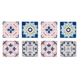 Set 8 sous-bocks Rétro, Motifs Carreaux de Ciment, H 11 cm