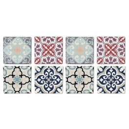 Set 8 sous-bocks Rétro, Motifs Carreaux de Ciment, H 11 cm