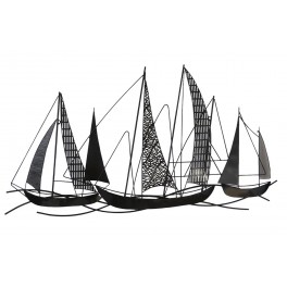 Déco murale Fer : Grande Régate Voiliers Gris et Blanc,, L 120 cm