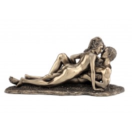Statuette couple nu, effet bronze : Le baiser, H 29 cm