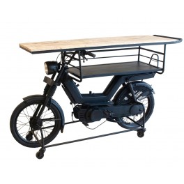 Console et Comptoir Industriel Moto Noire, Métal et Bois, L 175 cm