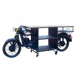 Console et Comptoir Industriel Moto Noire, Métal et Bois, L 175 cm