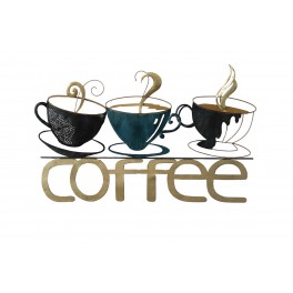 Enseigne Murale Fer : 3 tasses de Café et Lettrage Coffee, L 75 cm