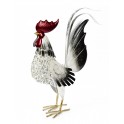 Figurine Jardin Fer XXL : Coq Argenté et Blanc, H 100 cm