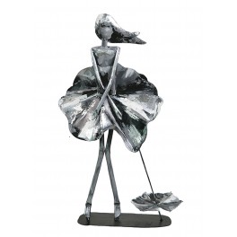 Sculpture Femme Fer : Position Marylin, Argent et Ardoise, H 60 cm