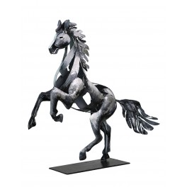 Animal Métal Design : Le Cheval Cabré, Argent et Ardoise, H 50 cm
