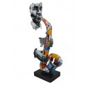 Sculpture Musique Fer : Le saxophone multicolore sur socle, H 71 cm