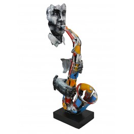 Sculpture Musique Fer : Le saxophone multicolore sur socle, H 71 cm