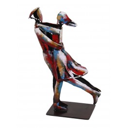 Sculpture Couple Fer : Etreinte amoureuse, Finition Multicolore, H 30 cm