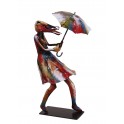 Sculpture Femme au Vent et Parapluie, Finition Multicolore, H 70 cm